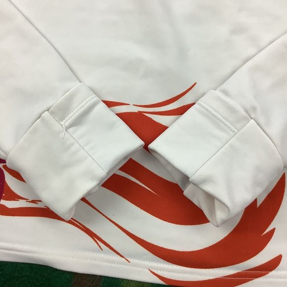 Athleta Top Women's S Small White Orange Pink Pullover 1/4 Zip Hooded Thumbholes - Picture 8 of 10